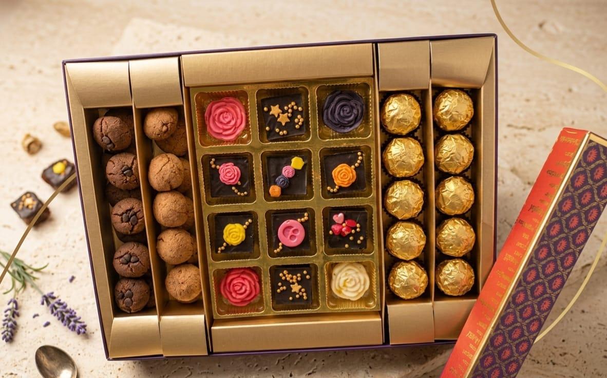 Premium chocolate gift hamper presentation